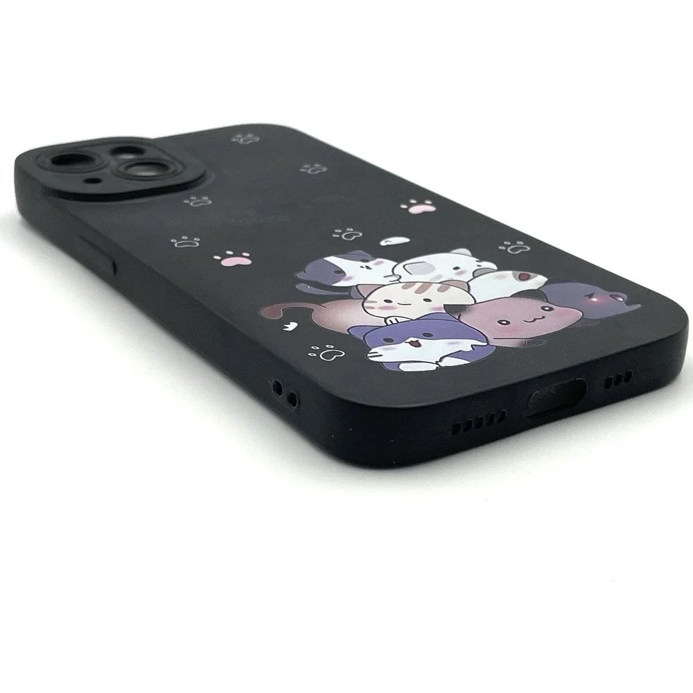 New iPhone 13 Cute Cat Stack Phone Case Paw Print Kawaii Black‎